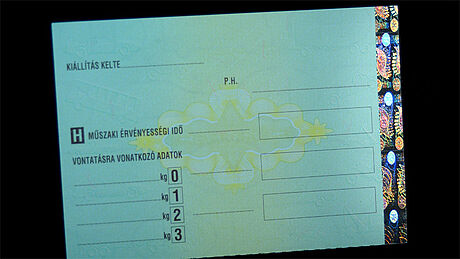 Hungary Car Registration Document protected with a KINEGRAM
