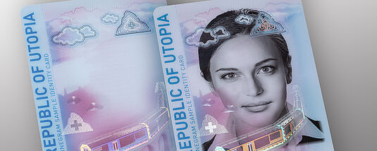 Laserable KINEGRAM ZERO.ZERO: Extending Security into the Portrait Area Close-up image of sample identity card with laserable KIKNEGRAM ZERO.ZERO security feature