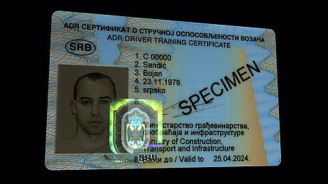 Serbia Driver's License protected wth a KINEGRAM