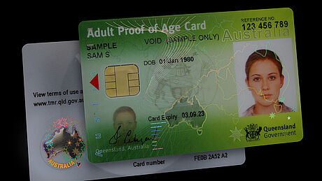 Australia Queensland Adult Proof of Age Card protected with a KINEGRAM
