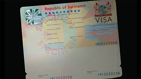 Suriname Visa protected wth a KINEGRAM