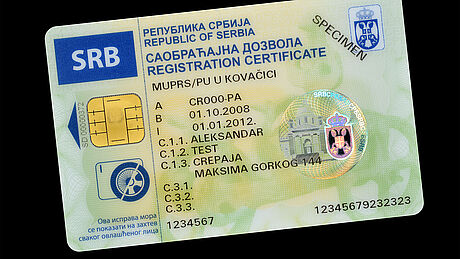 Serbia Car Registration Certificate protected wth a KINEGRAM