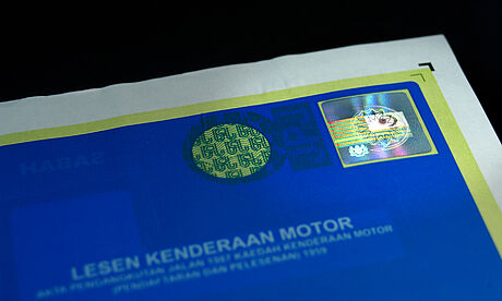 Malaysia Road Tax Label protected with a KINEGRAM