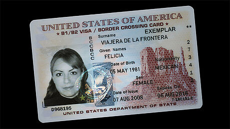 United States Border Crossing Card protected wth a KINEGRAM