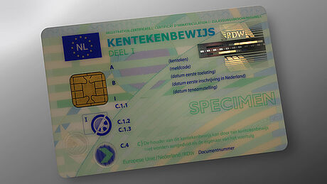 The Netherlands Car Registration Card protected wth a KINEGRAM
