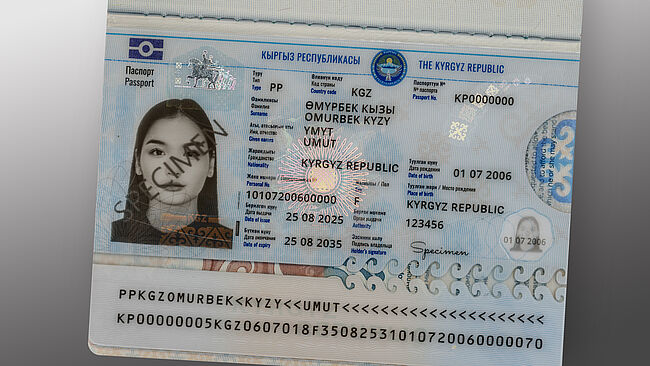 Passport of Kyrgyzstan with KINEGRAM PCI Full Data Protection (FDP) Passport of Kyrgyzstan with KINEGRAM PCI Full Data Protection (FDP)