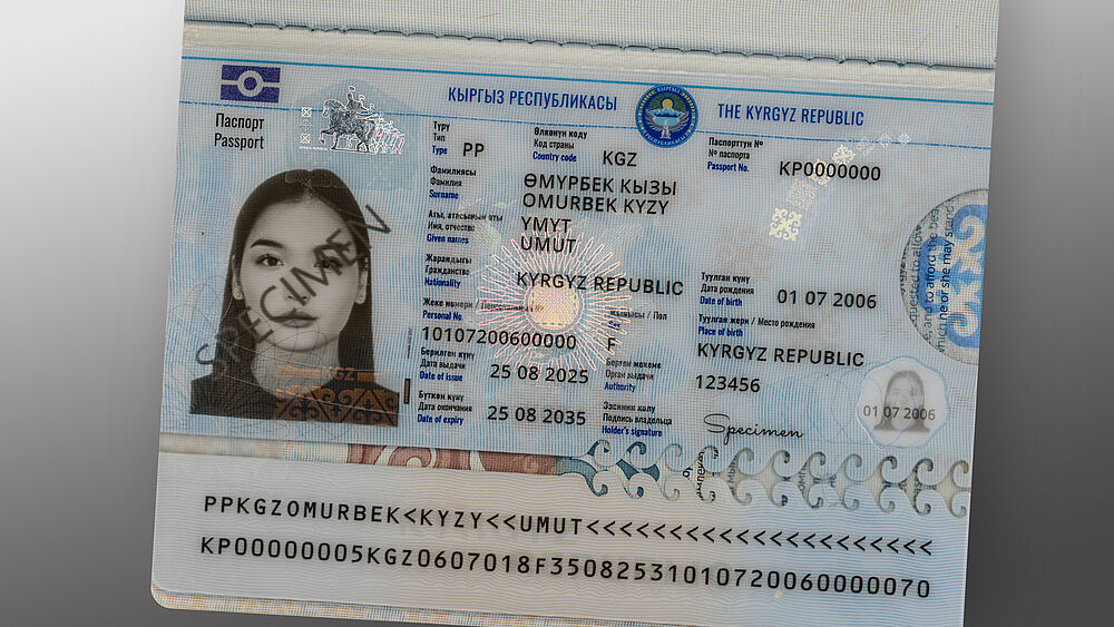 Passport of Kyrgyzstan with KINEGRAM PCI Full Data Protection (FDP) Passport of Kyrgyzstan with KINEGRAM PCI Full Data Protection (FDP)