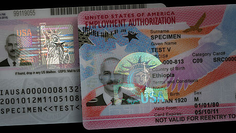 United States Employment Authorization Card protected wth a KINEGRAM