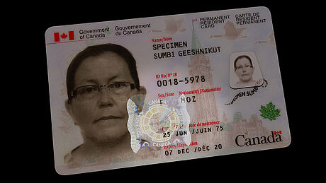 Canada Permanent Resident Card protected with a KINEGRAM