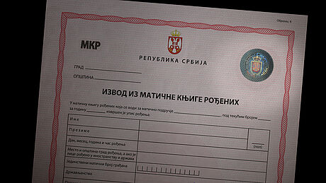 Serbia Birth Certificate protected wth a KINEGRAM