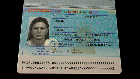 Ireland Passport protected with a KINEGRAM