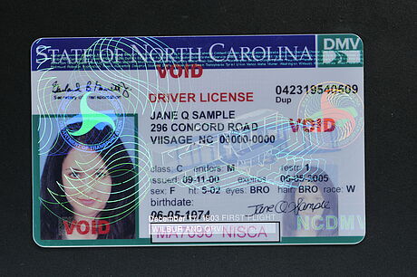 United States Driver's License (State of North Carolina) protected wth a KINEGRAM