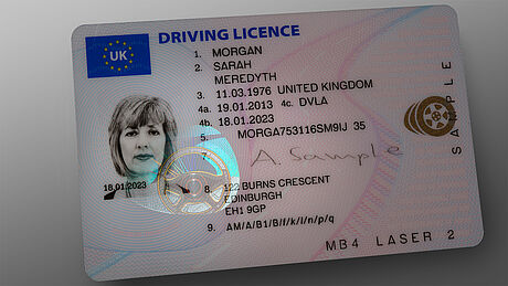 United Kingdom Driver's License protected wth a KINEGRAM